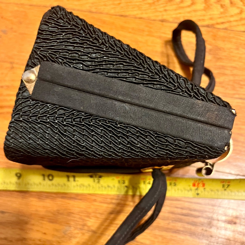 Vintage 1950s Black Corde Rigid Box Purse MCM Gold Geometric Clasp Evening Bag - Picture 15 of 17